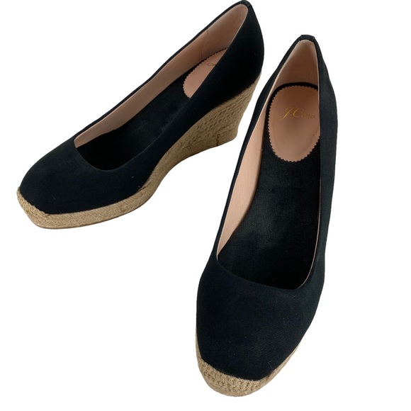 J Crew Black Espadrille Canvas Wedge Heels Slip On Women’s Size 8 - Picture 11 of 12